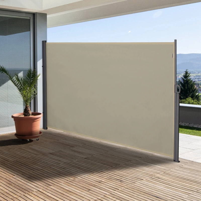 Outsunny Toldo Lateral Retrátil para Terraço Pátio ou Jardim Toldo de Privacidade para Exterior Dobrável 300x180cm Bege