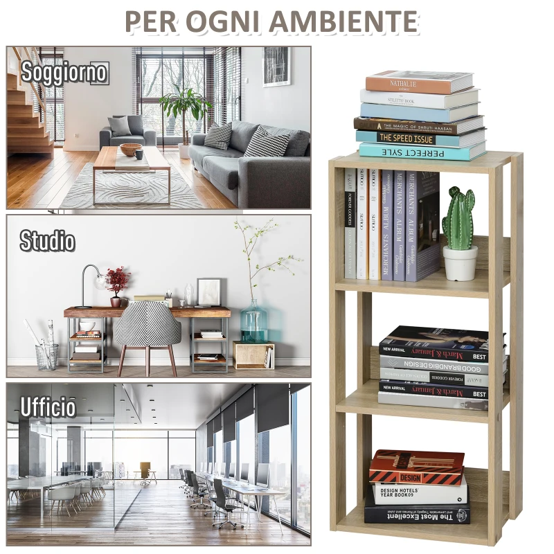 HOMCOM Libreria Scaffale in Legno a Parete con 3 Ripiani, Antiribaltamento, Piedini Antiscivolo, 40x29.2x87.9cm