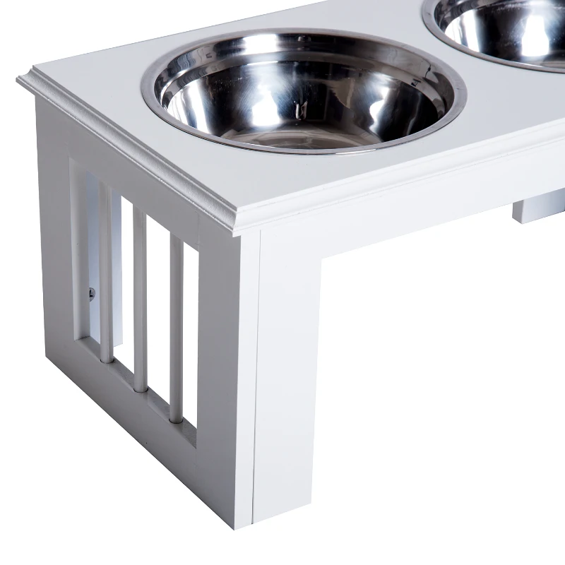 PawHut Hunde-Futterstation, rutschfest, 58,4 x 30,5 x 25,4cm, Weiß, 2L pro Napf