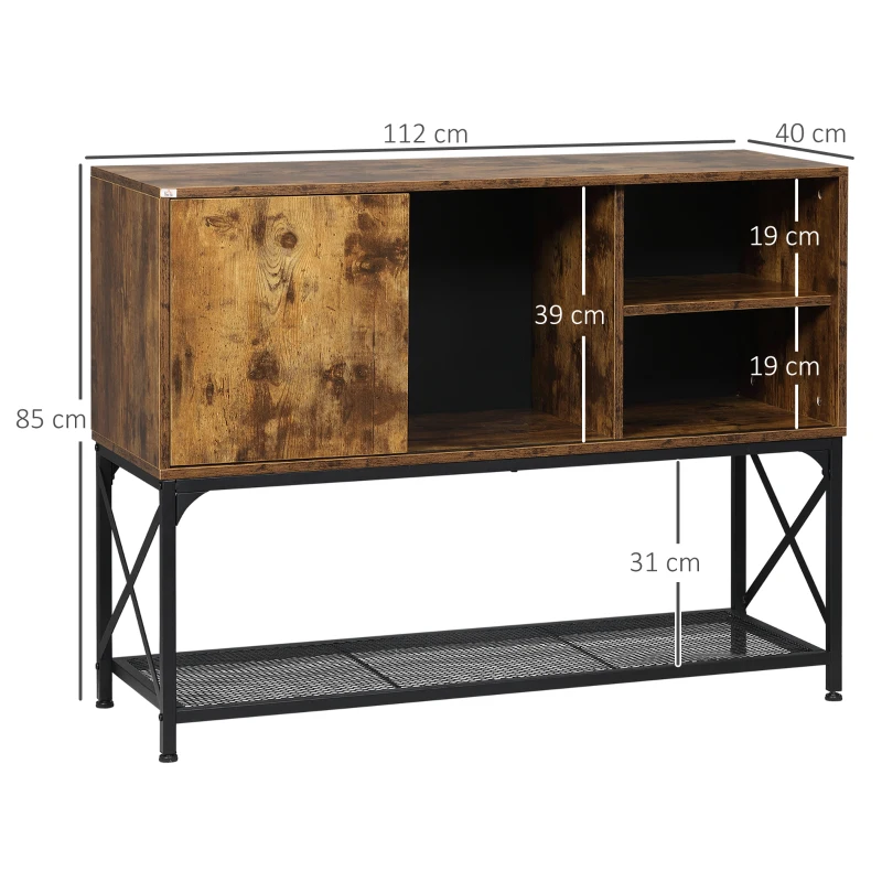 HOMCOM Sideboard im Industrie-Design, 5 Regale, 1 Schrank, Buffet; 112 cm x 40 cm x 85 cm, Schwarz + Braun