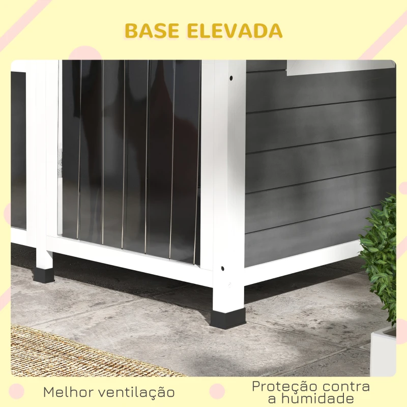 PawHut Casa para Cães de Madeira com Teto Abatível Porta com Cortina e Fundo Amovível 101x66,5x70,5cm Cinza Escuro