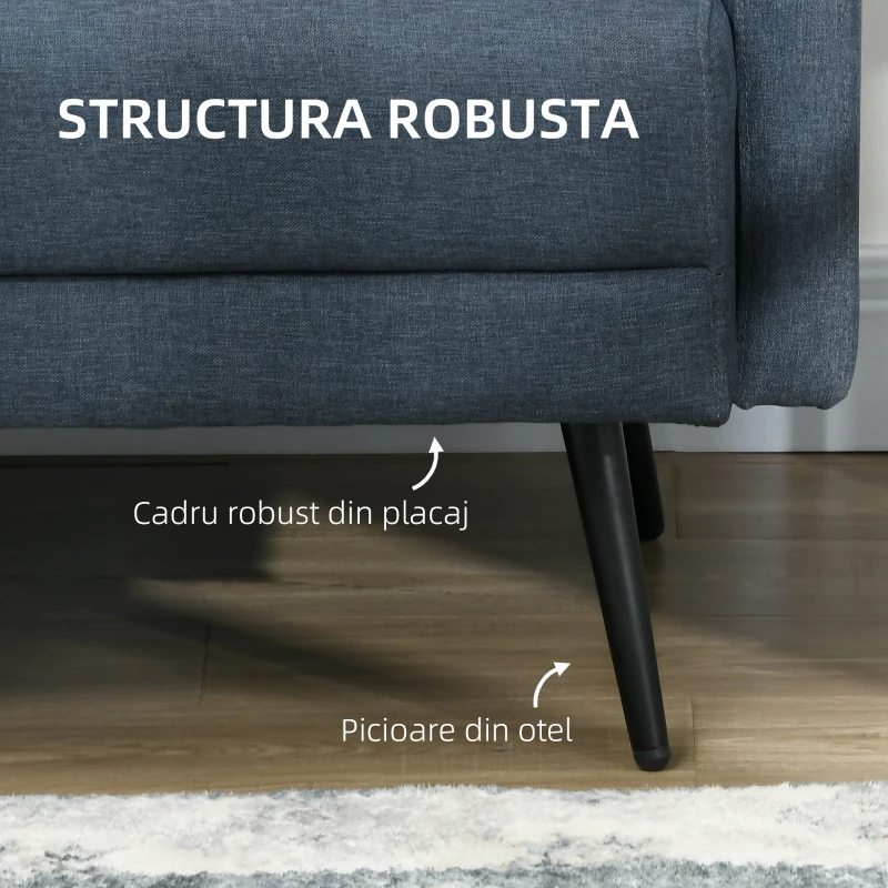 HOMCOM Canapea de 135cm pentru Dormitor, Mobilier Modern pentru Canapele cu Plus, Canapea Capitonata cu 2 Locuri cu Perne Decorative, Cadru din Lemn Masiv, Albastru Inchis