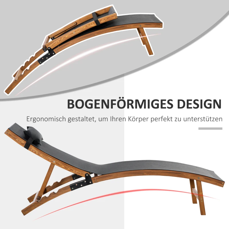 Outsunny leżak, regulowany leżak ogrodowy z drewnianą poduszką