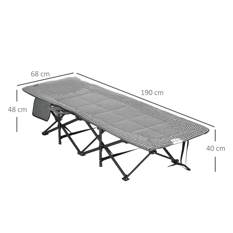 Outsunny Camp Bed Camping Bed z torbą, uchwyt na kubek, leżak kempingowy, czarny