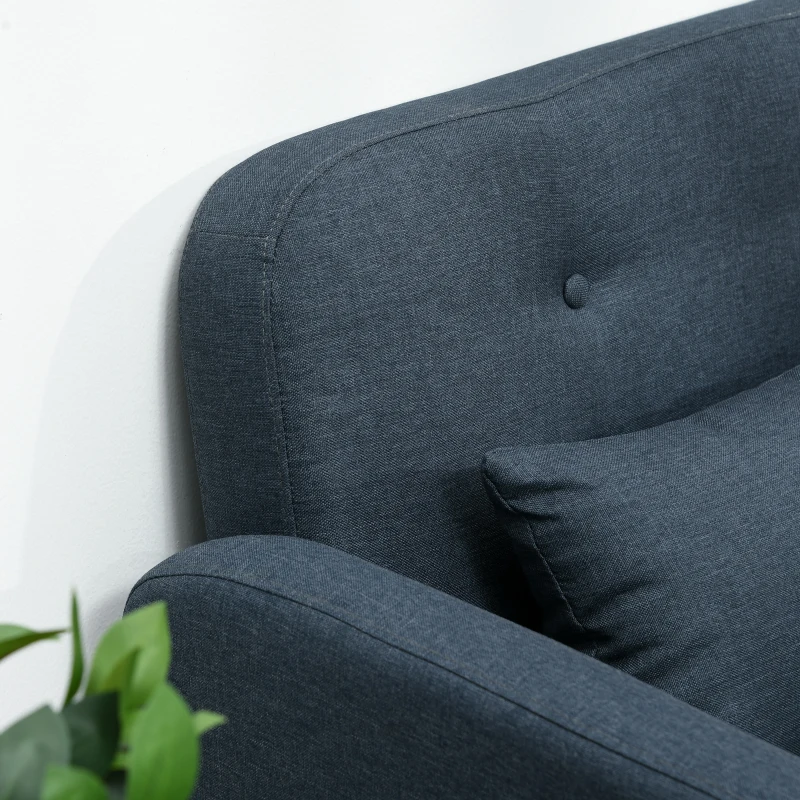 HOMCOM Canapea de 135cm pentru Dormitor, Mobilier Modern pentru Canapele cu Plus, Canapea Capitonata cu 2 Locuri cu Perne Decorative, Cadru din Lemn Masiv, Albastru Inchis