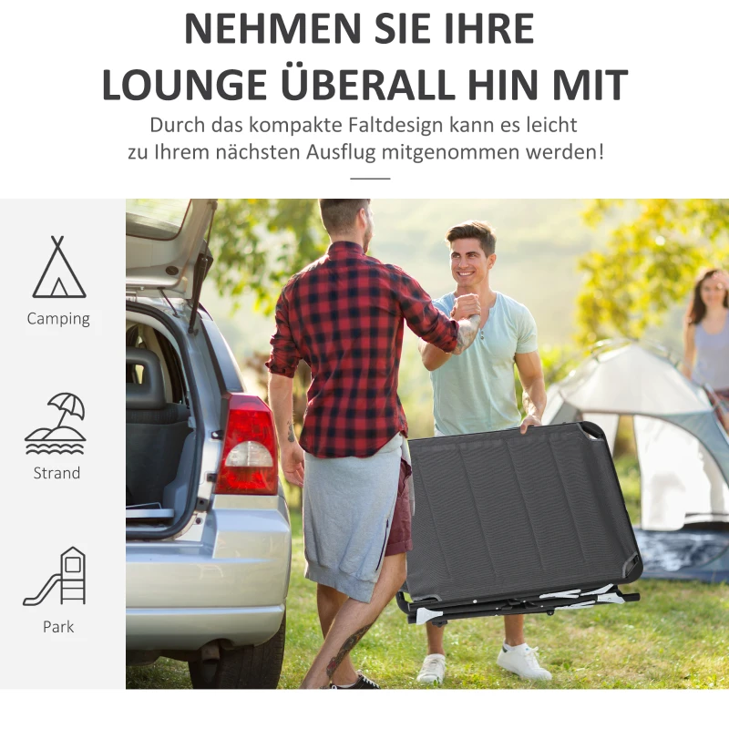 Outsunny Gartenliege Alu Sonnenliege mit Dach Stoffliege Relaxliege 5-fach verstellbar faltbar ergonomisch Texteline Dunkelgrau 164 x 66 x 84,5 cm