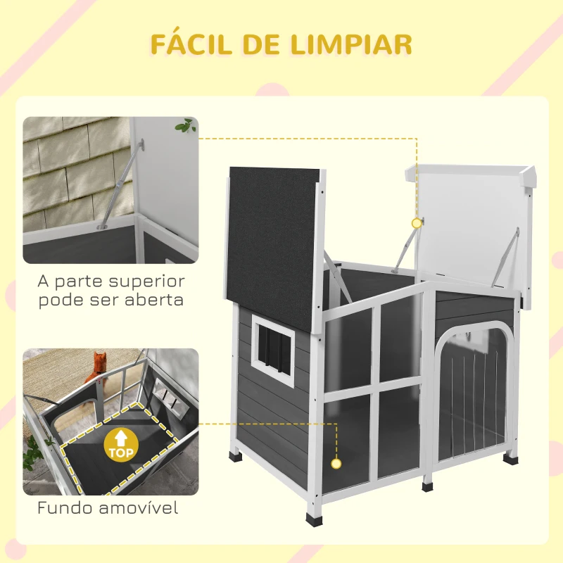 PawHut Casa para Cães de Madeira com Teto Abatível Porta com Cortina e Fundo Amovível 101x66,5x70,5cm Cinza Escuro