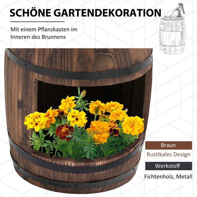 Fontanna ogrodowa dekoracyjna studnia beczka donica na kwiaty wodospad ciemny brąz ∅32 x 58.5 cm Outsunny