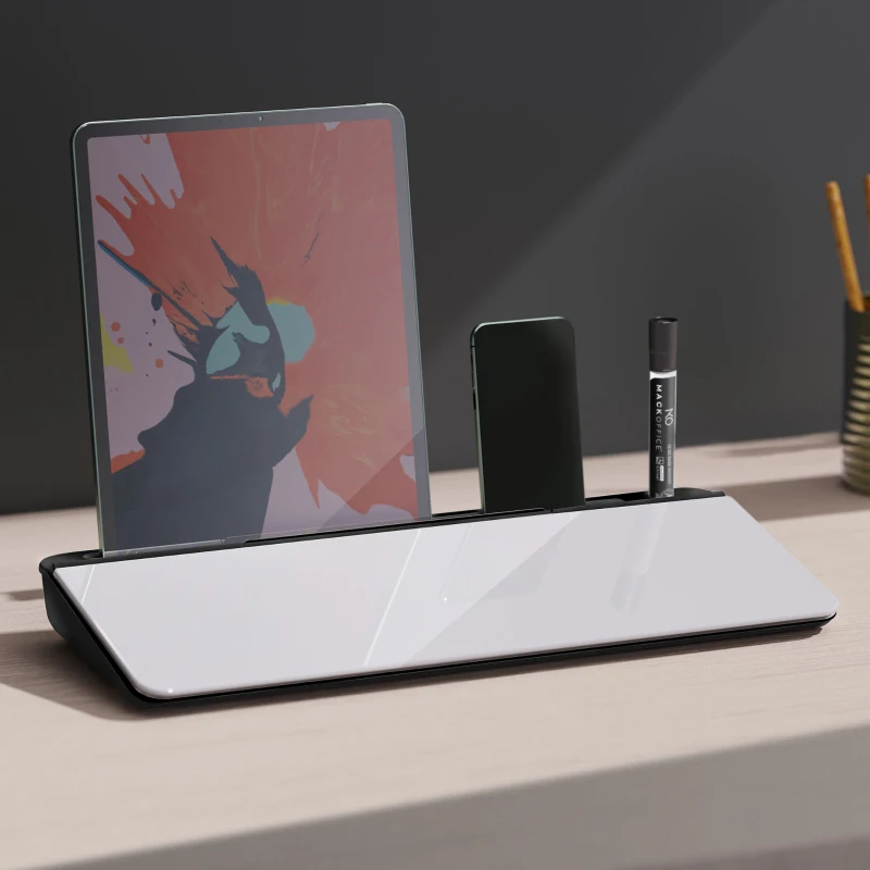 Organizer na biurko tablica na notatki ze stojakiem na tablet szkło PP