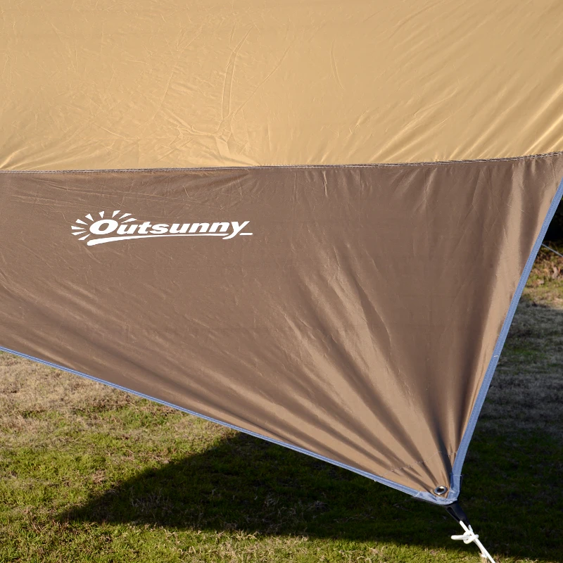 Outsunny Toldo de Refugio Impermeable Portátil 555x550 cm Carpa Tienda de Campaña Grande para Camping Color Marrón y Oro