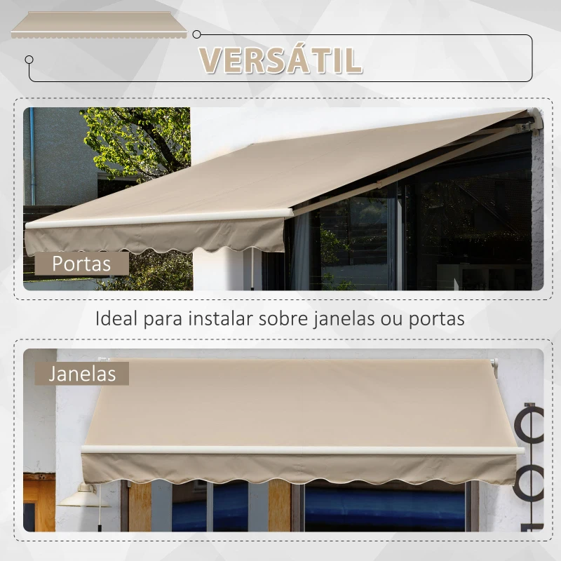 Outsunny Toldo Manual 395x245 cm Toldo de Varanda Pátio com Manivela de Alumínio e Tecido de Poliéster 280 g/m² Bege