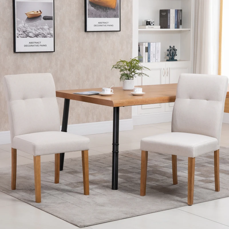 HOMCOM Conjunto de 2 Sillas de Comedor Sillas de Cocina con Respaldo Alto Asiento Acolchado de Tacto de Lino 50x62x96 cm Beige