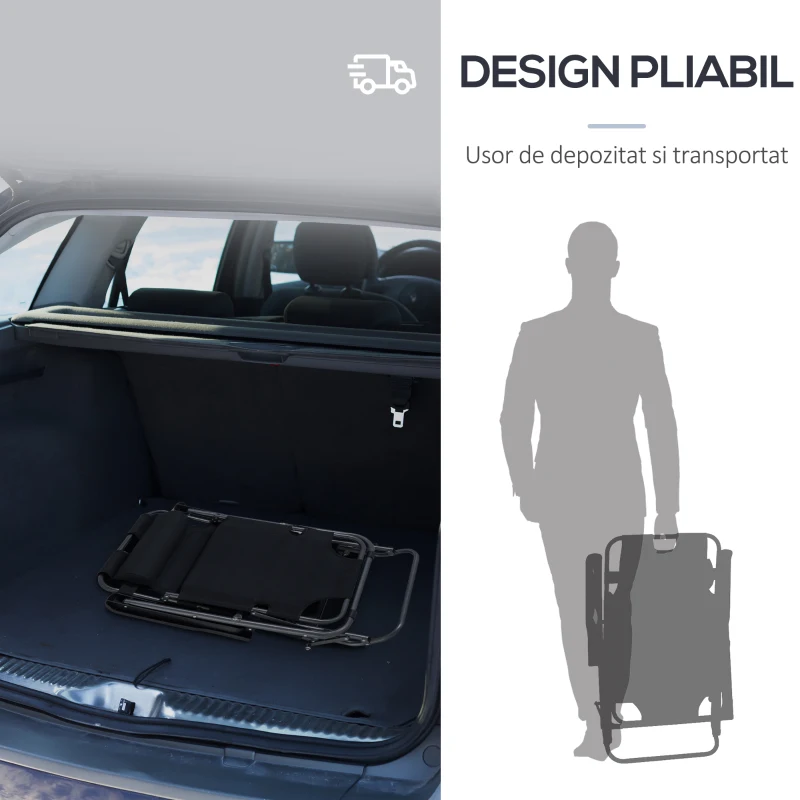 Outsunny Sezlong de Gradina sau de Pisina cu brate Pliabil, Negru