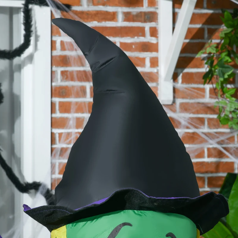 HOMCOM Halloween-Dekoration, Hexe im Hexenkessel, selbstaufblasbar, interne LED-Beleuchtung, 1,15 x 0,95 x 1,75m