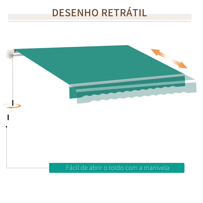 Outsunny Toldo Manual 395x245 cm Toldo de Varanda Pátio com Manivela de Alumínio e Tecido de Poliéster 280 g/m² Verde