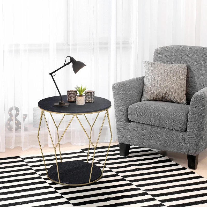 HOMCOM Masuta Rotunda Design Geometric din Metal si MDF Negru si Auriu