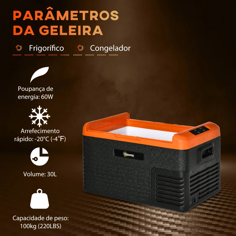 Outsunny Geleira Portátil Elétrica 30L Geleira de Carro 12V/24V até -20°C com Ecrã LED Tátil 58,7x36,5x36,8 cm Preto