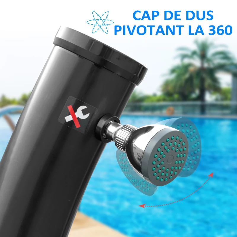 Outsunny Dus de Gradina Incalzit 60° pentru Exterior,  20L , pentru Piscina si Camping, Negru