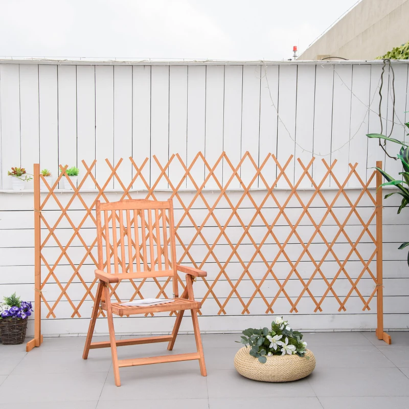 Outsunny Gard pentru Gradina Extensibil din Lemn 150cm, Gard de Lemn cu Spalier Grilaj Autoportant pentru Exterior, Portocaliu