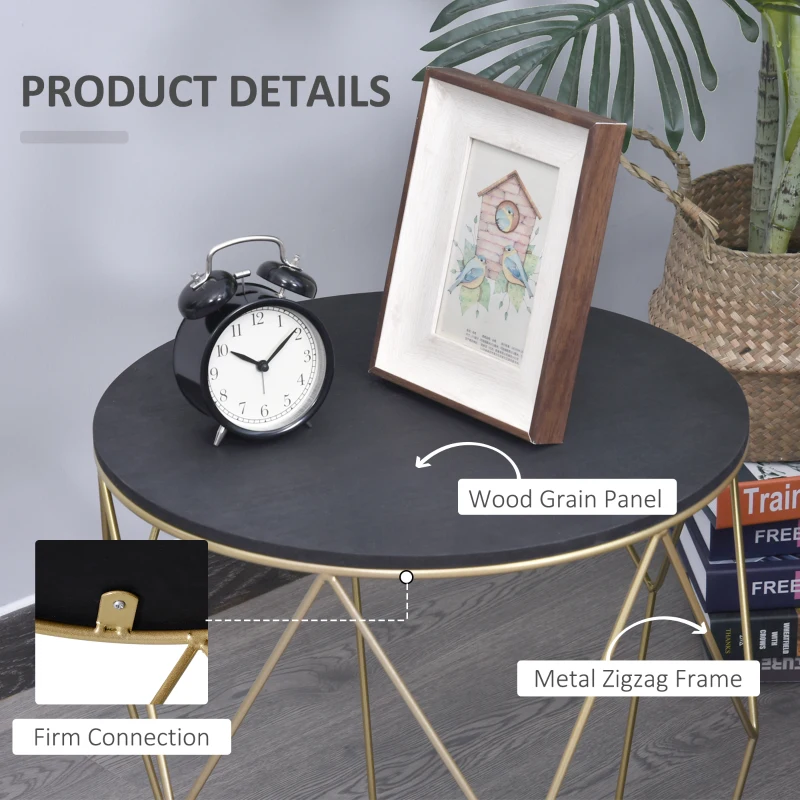 HOMCOM Masuta Rotunda Design Geometric din Metal si MDF Negru si Auriu