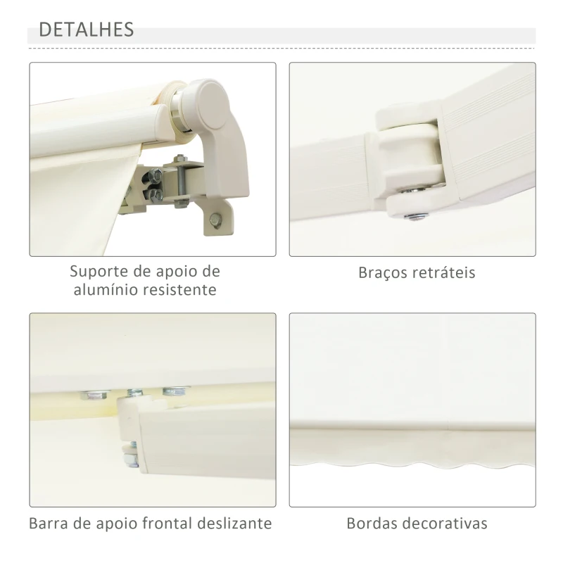 Outsunny Toldo Manual 395x245 cm Toldo de Varanda Pátio com Manivela de Alumínio e Tecido de Poliéster 280 g/m² Branco