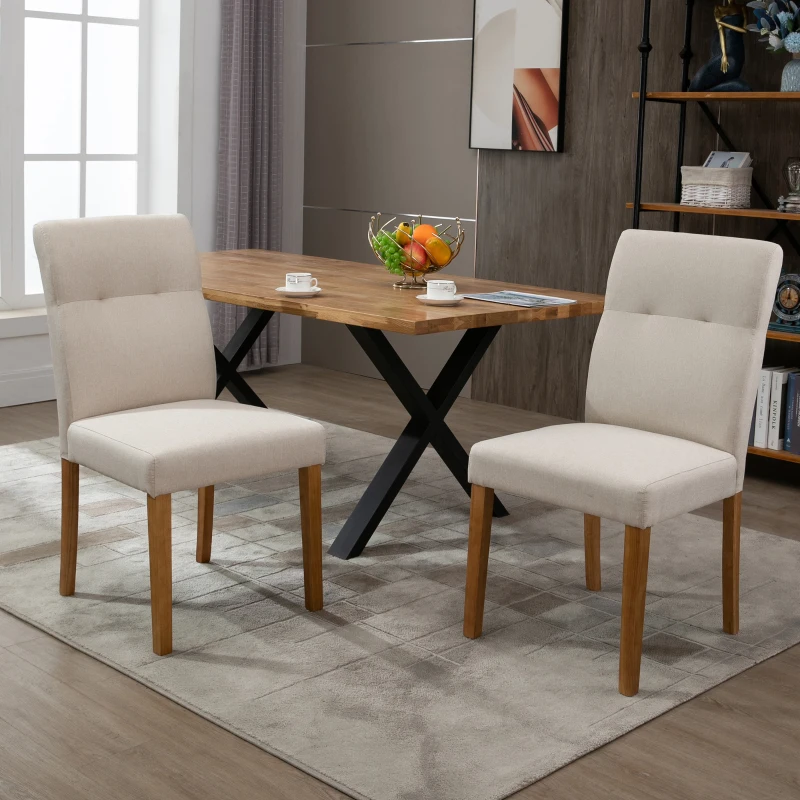 HOMCOM Conjunto de 2 Sillas de Comedor Sillas de Cocina con Respaldo Alto Asiento Acolchado de Tacto de Lino 50x62x96 cm Beige