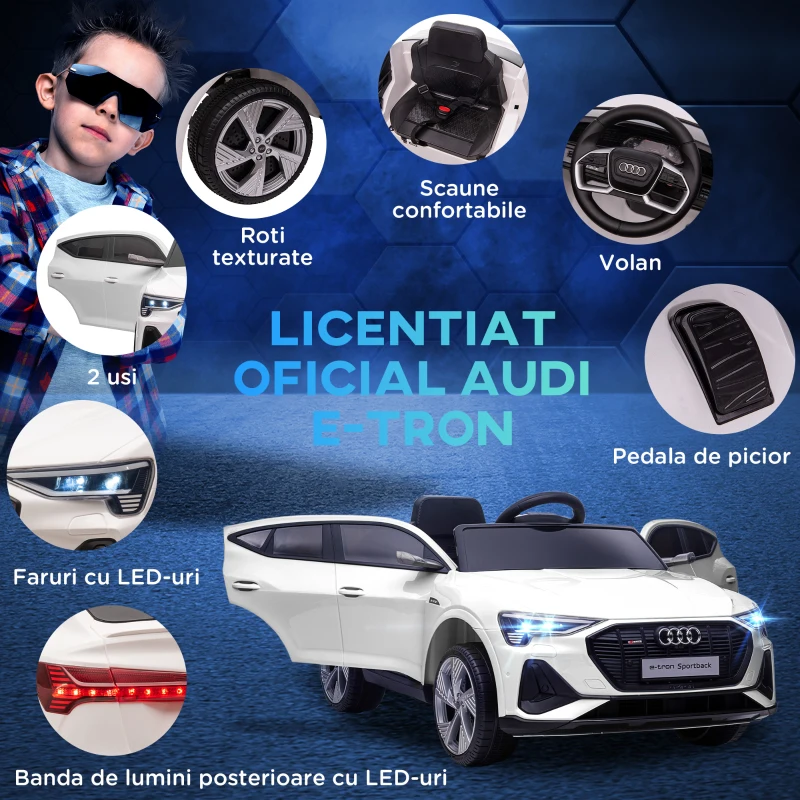 HOMCOM Masina sport electrica pentru copii, jucarie cu motor 12V pentru copii de 3-5 de ani, Alba