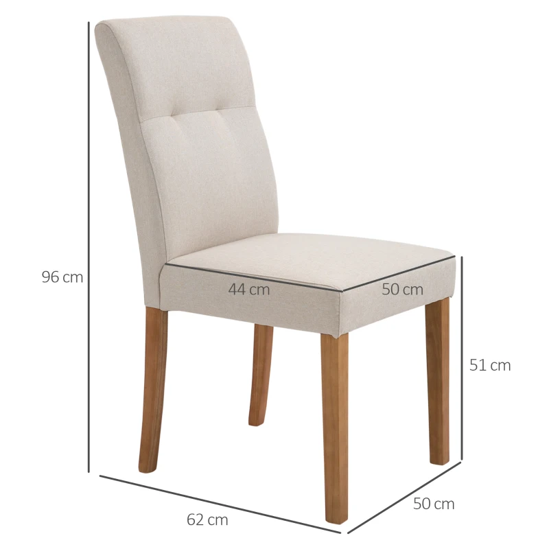 HOMCOM Conjunto de 2 Sillas de Comedor Sillas de Cocina con Respaldo Alto Asiento Acolchado de Tacto de Lino 50x62x96 cm Beige