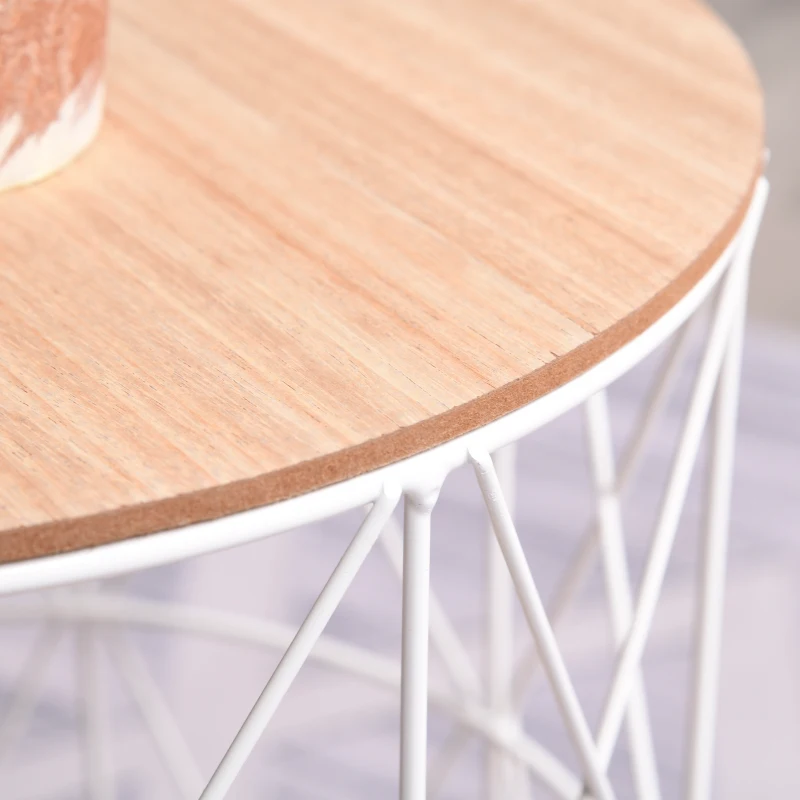 HOMCOM Juego de 2 Mesas Auxiliares de Salón con Tapa de Madera Extraíble y Estructura de Metal Ø40x45 cm y Ø35x40 cm Blanco