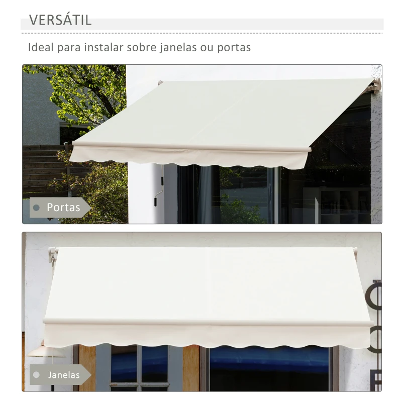 Outsunny Toldo Manual 395x245 cm Toldo de Varanda Pátio com Manivela de Alumínio e Tecido de Poliéster 280 g/m² Branco
