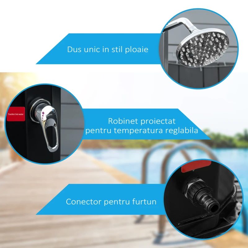 Outsunny Dus Solar Gradina 35 L – Mixer Apa & incalzire Eco pentru Exterior