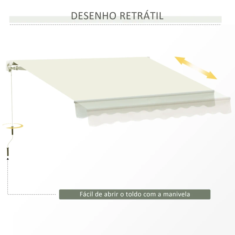 Outsunny Toldo Manual 395x245 cm Toldo de Varanda Pátio com Manivela de Alumínio e Tecido de Poliéster 280 g/m² Branco