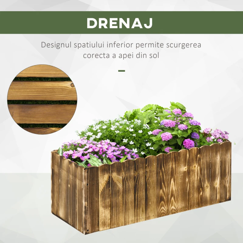 Outsunny Jardinieră de Grădină Dreptunghiulară pentru Plante, 80x33x30 cm, Lemn Natural