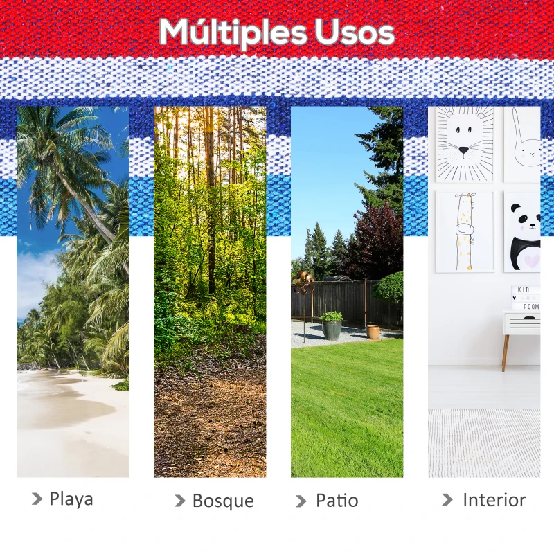 Outsunny Hamaca para Jardín 210x150 cm Hamaca Colgante Portátil Carga Máx. 180 kg para Acampar Piscina Camping Rayas Azul y Rojo