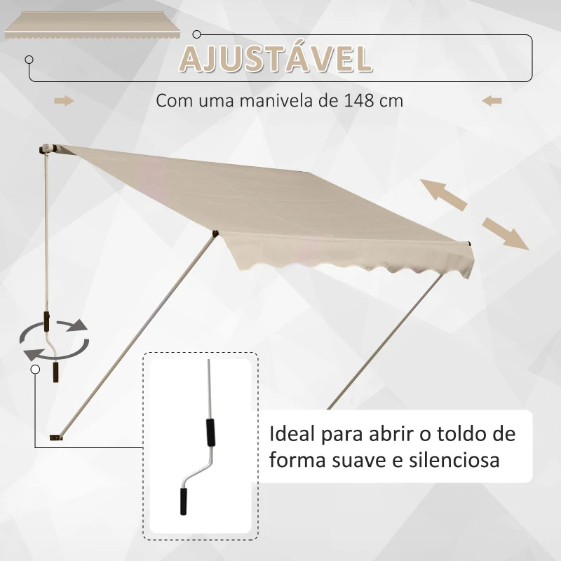 Outsunny Toldo Manual 395x245 cm Toldo de Varanda Pátio com Manivela de Alumínio e Tecido de Poliéster 280 g/m² Bege