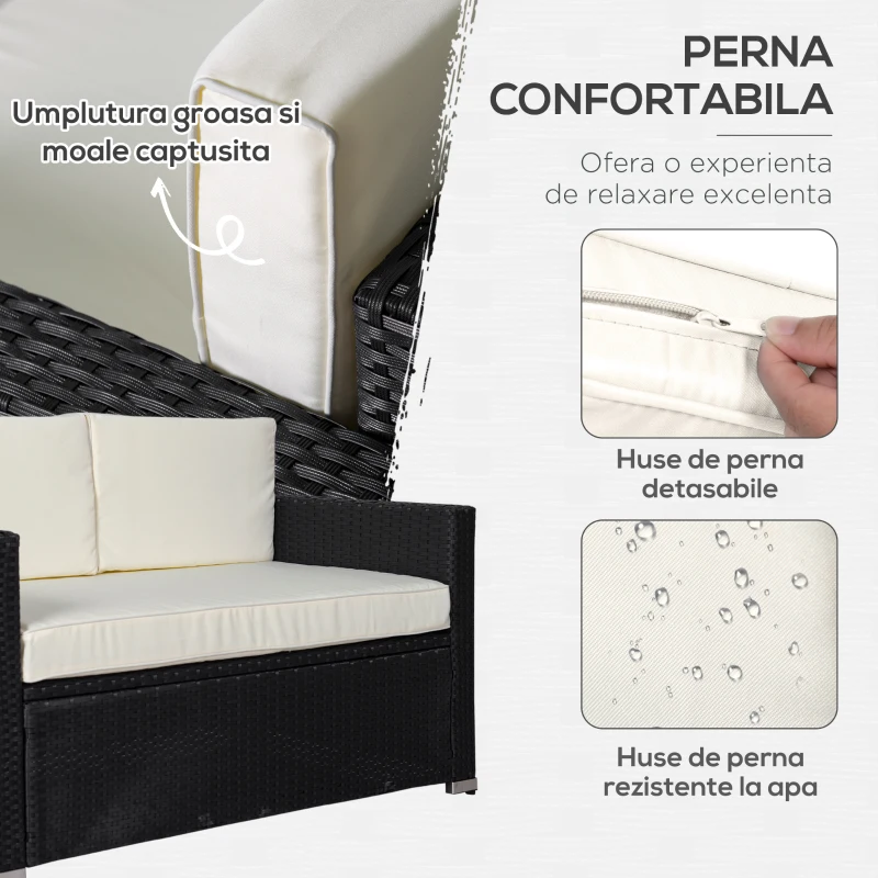 Outsunny Set pentru gradina 4 Piese din Rattan si Otel, Crem