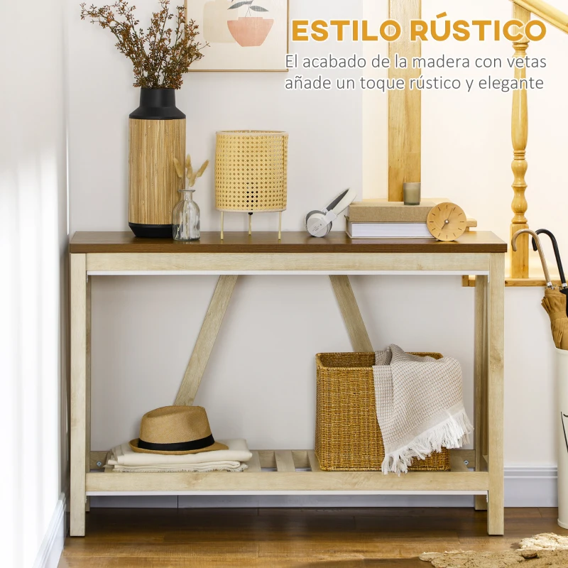 HOMCOM Mesa Consola Mesa Recibidor Mueble de Entrada con Estante de Almacenamiento para Salón Dormitorio 120x36x81 cm Roble