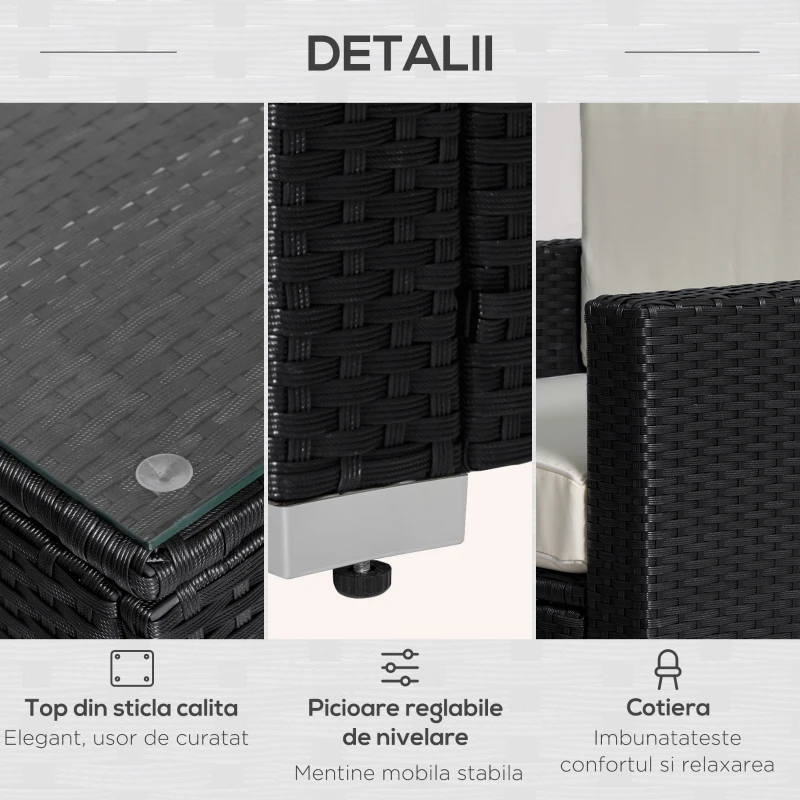 Outsunny Set pentru gradina 4 Piese din Rattan si Otel, Crem