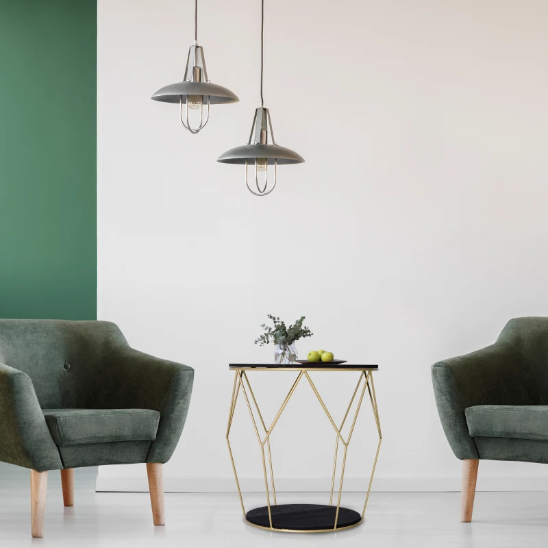 HOMCOM Masuta Rotunda Design Geometric din Metal si MDF Negru si Auriu