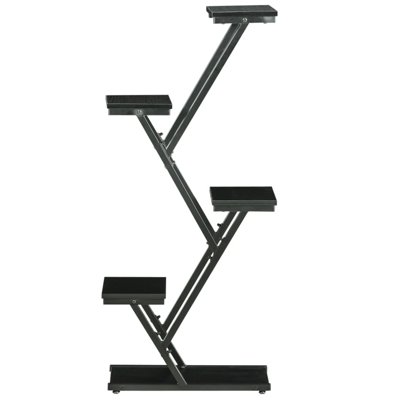 Outsunny Soporte para Plantas de 4 Niveles Estantería de Madera y Acero para Interior y Exterior 53x24x119,5 cm Negro