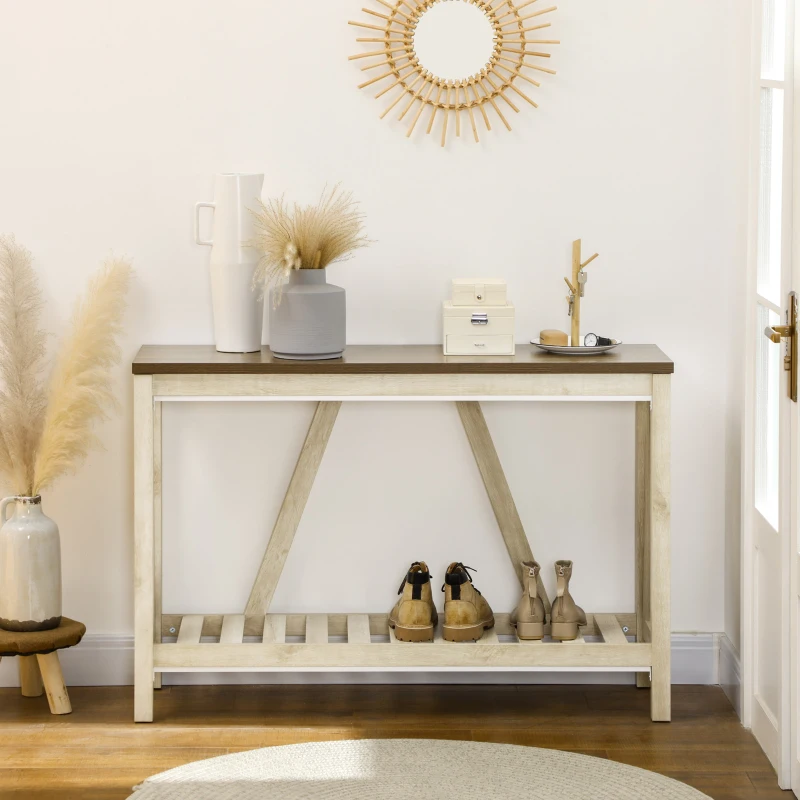 HOMCOM Mesa Consola Mesa Recibidor Mueble de Entrada con Estante de Almacenamiento para Salón Dormitorio 120x36x81 cm Roble