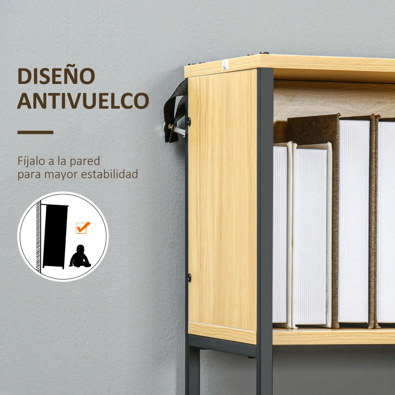 HOMCOM Estantería Estilo Industrial Estantería Librería con Cajón 2 Compartimentos Estantes y Marco de Metal 60x30x173 cm Roble