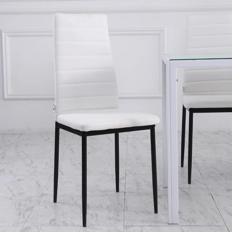 HOMCOM Pack de 4 Sillas de Cocina Modernas Tapizadas en Lino y Patas de Metal para Salón Carga 120 kg 41x50x97 cm Blanco