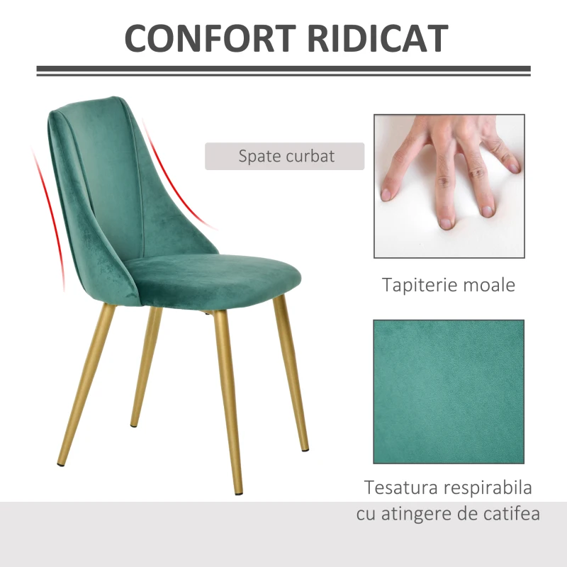 HOMCOM Scaune Moderne și Capitonate, Set din 2 Piese pentru Salon, Sufragerie, Bucătarie sau Zona de Servit Masa, 50x56.5x85 cm, Verde
