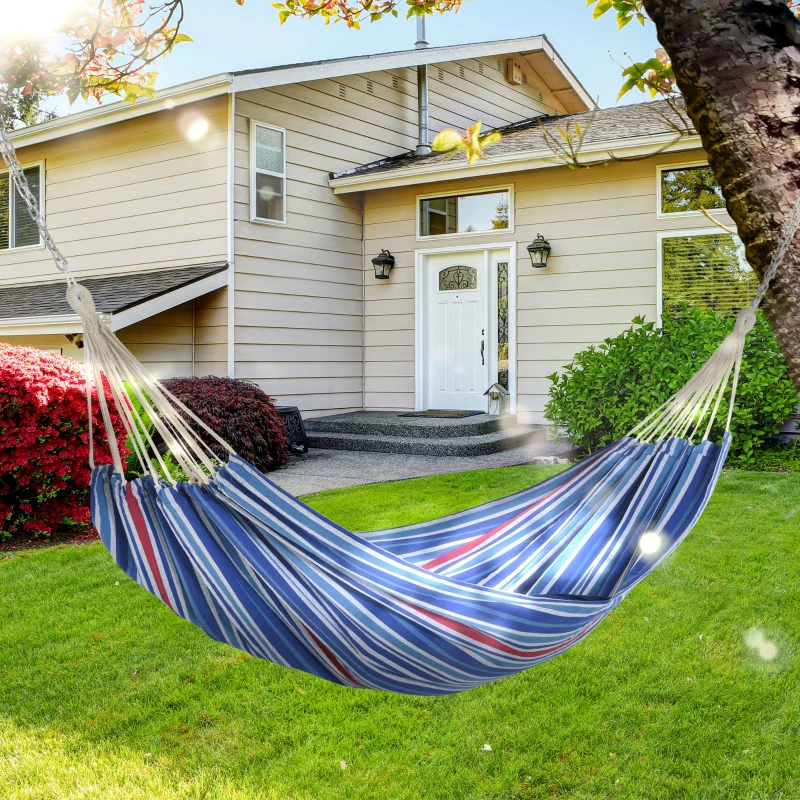 Outsunny Hamaca para Jardín 210x150 cm Hamaca Colgante Portátil Carga Máx. 180 kg para Acampar Piscina Camping Rayas Azul y Rojo