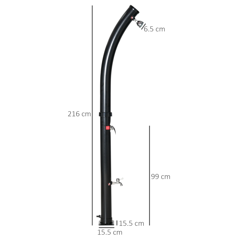 Outsunny Dus de Gradina Incalzit 60° pentru Exterior,  20L , pentru Piscina si Camping, Negru
