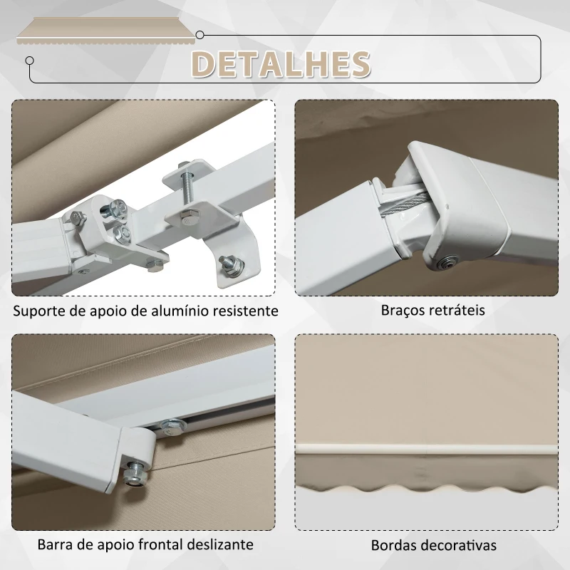 Outsunny Toldo Manual 395x245 cm Toldo de Varanda Pátio com Manivela de Alumínio e Tecido de Poliéster 280 g/m² Bege