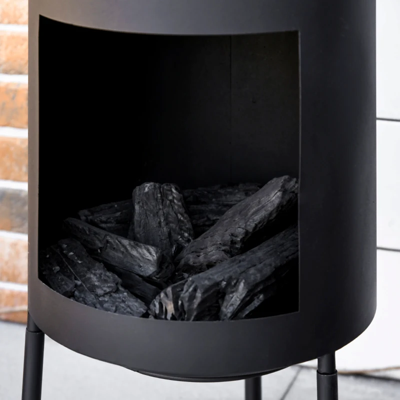 Outsunny Chimenea de Exterior de Metal Brasero con Atizador y Chimenea para Jardín Patio Terraza 30x30x105 cm Negro