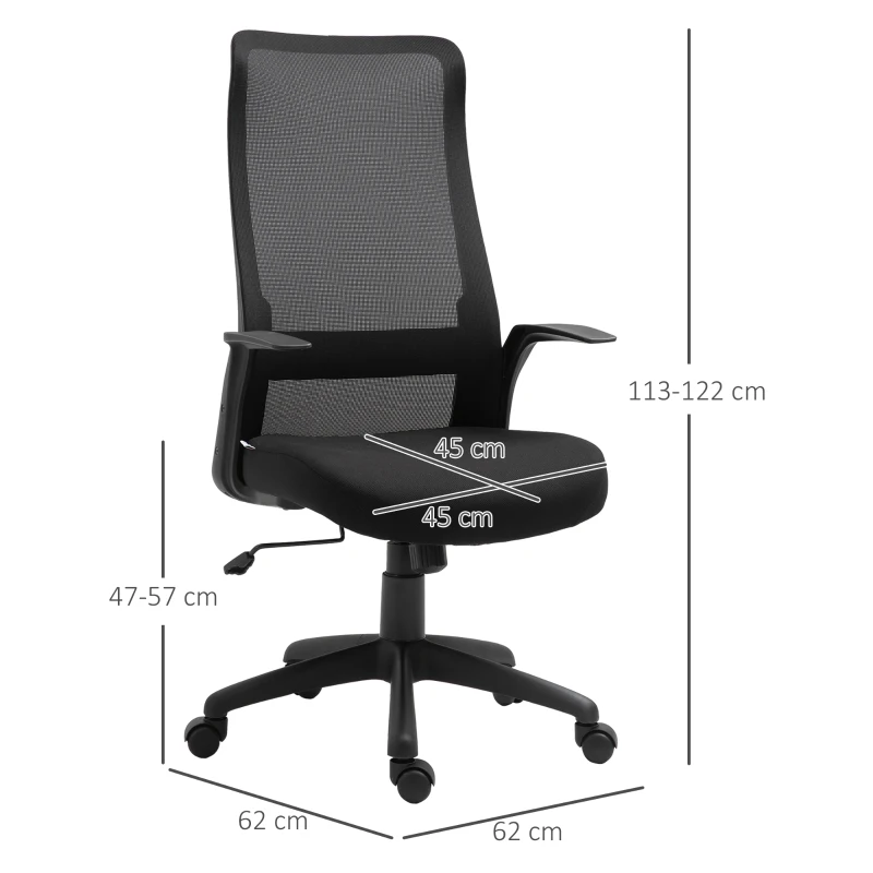 Vinsetto Bürostuhl Kopflehne Home-Office-Stuhl höhenverstellbarer Schreibtischstuhl ergonomisch 360°-Drehräder Büro Schaumstoff Nylon Schwarz 62 x 62 x 113-122 cm