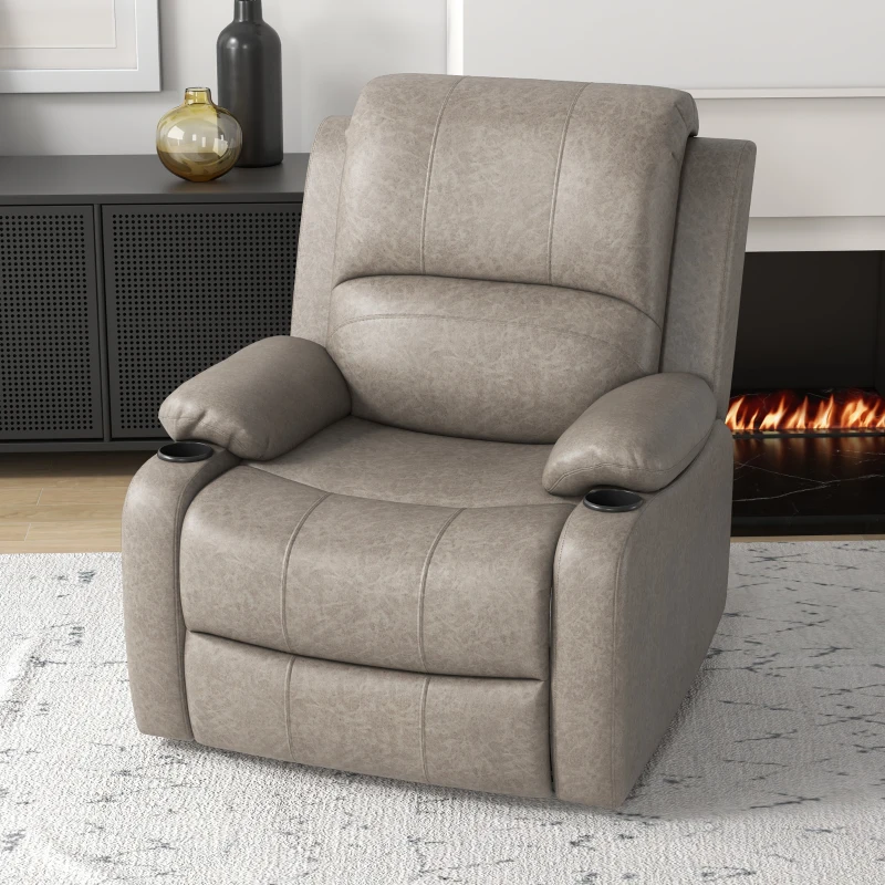 HOMCOM Recliner Armchair, Microfibre Reclining Chair with Adjustable Leg Rest, Cup Holder, for Home Living Room, Brown